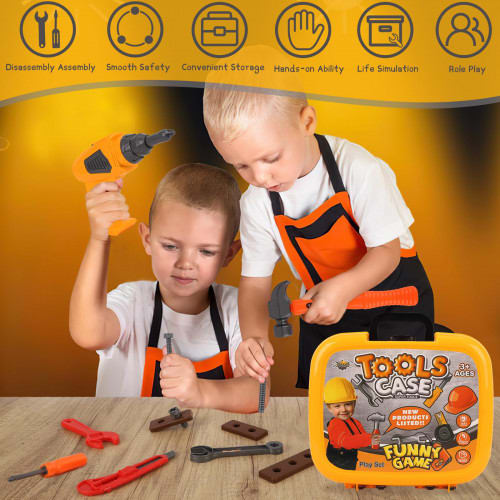 Valise Outils 4 en 1 – 35 Pièces de Bricolage pour Enfants